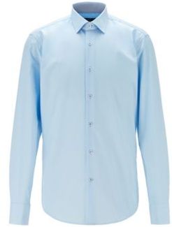 HUGO BOSS - Regular Fit Shirt In Easy Iron Cotton Poplin - Light Blue