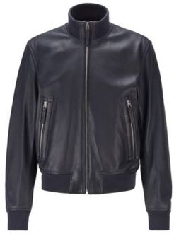 HUGO BOSS - Relaxed Fit Jacket In Grained Leather - Dark Blue