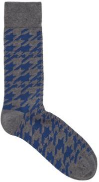 HUGO BOSS - Combed Cotton Blend Socks With Houndstooth Motif - Grey
