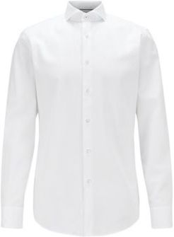 HUGO BOSS - Slim Fit Shirt In Washed Structured Cotton - White