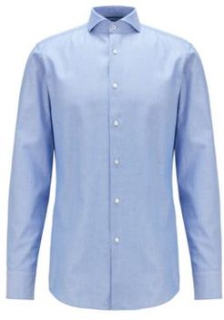 HUGO BOSS - Slim Fit Shirt In Washed Structured Cotton - Blue