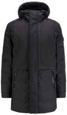 HUGO BOSS - Water Repellent Down Jacket With Detachable Embroidered Hood - Black