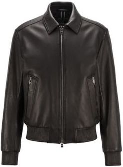 HUGO BOSS - Regular Fit Nappa Leather Jacket With Fender Collar - Black