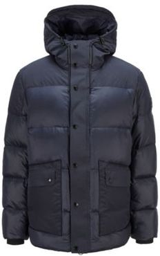 HUGO BOSS - Hooded Down Jacket In Water Repellent Mixed Fabrics - Dark Blue