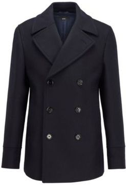 HUGO BOSS - Double Breasted Coat In A Wool Blend - Dark Blue