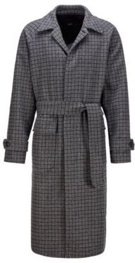 HUGO BOSS - Relaxed Fit Coat In A Checked Wool Blend - Light Grey
