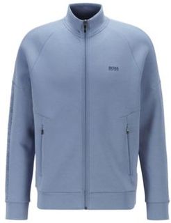 HUGO BOSS - Zip Through Sweatshirt With Printed Sleeve Inserts - Silver
