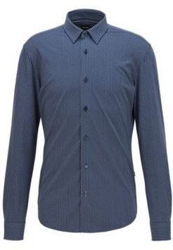 HUGO BOSS - Graphic Print Slim Fit Shirt In Performance Stretch Fabric - Dark Blue