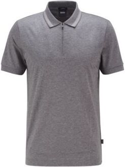 HUGO BOSS - Zip Neck Slim Fit Polo Shirt In Mercerized Cotton - Grey