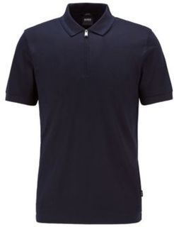 HUGO BOSS - Zip Neck Slim Fit Polo Shirt In Mercerized Cotton - Dark Blue