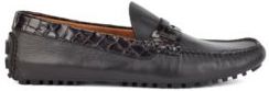 HUGO BOSS - Driver Moccasins In Leather With Crocodile Print Trim - Dark Brown