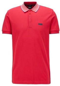 HUGO BOSS - Pima Cotton Polo Shirt With Striped Collar And Cuffs - Pink