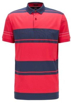 HUGO BOSS - Block Stripe Polo Shirt In Cotton With Outline Logo - Pink