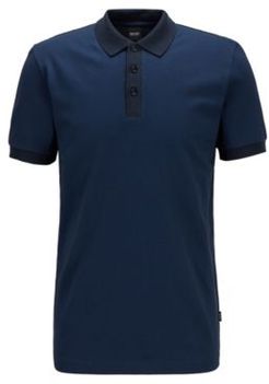 HUGO BOSS - Cotton Blend Polo Shirt In Bubble Knit Jacquard - Dark Blue