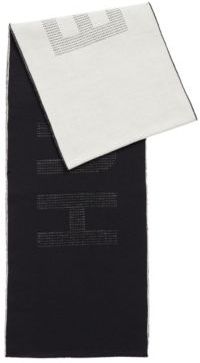HUGO BOSS - Two Colored Scarf In Virgin Wool With Logo Intarsia - Black