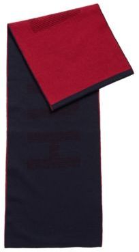 HUGO BOSS - Two Colored Scarf In Virgin Wool With Logo Intarsia - Dark Blue