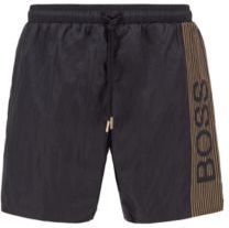 HUGO BOSS - Quick Drying Swim Shorts With Logo And Reflective Stripes - Black