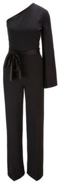 HUGO BOSS - One Shoulder Relaxed Fit Jumpsuit In Satin Back Crepe - Black