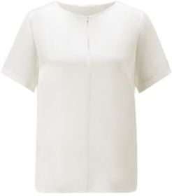 HUGO BOSS - Mixed Material Top With Hardware Trim Keyhole Neckline - White