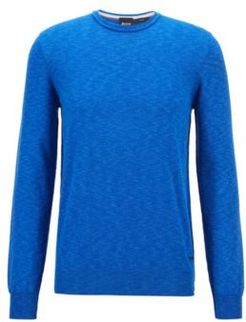 HUGO BOSS - Slim Fit Sweater In Melange Cotton With Rolled Collar - Light Blue