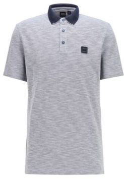 HUGO BOSS - Cotton Polo Shirt With Denim Logo Patch - Dark Blue