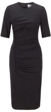 HUGO BOSS - Stretch Wool Sheath Dress With Ruching Detail - Black