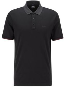 HUGO BOSS - Interlock Cotton Polo Shirt With Contrast Collar - Black