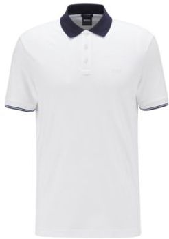 HUGO BOSS - Interlock Cotton Polo Shirt With Contrast Collar - White