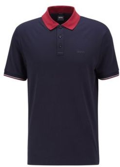 HUGO BOSS - Interlock Cotton Polo Shirt With Contrast Collar - Dark Blue