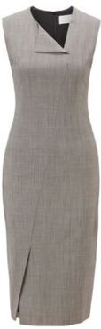 HUGO BOSS - Checked Dress In A Wool Blend With Asymmetric Neckline - Patterned