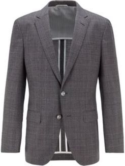 HUGO BOSS - Slim Fit Jacket In Plain Check Virgin Wool - Light Grey