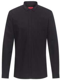 BOSS - Extra Slim Fit Shirt In Cotton With Collar Stripe - Black