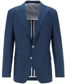 HUGO BOSS - Slim Fit Jacket In Micro Patterned Virgin Wool - Dark Blue