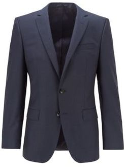 HUGO BOSS - Slim Fit Jacket In Micro Patterned Virgin Wool Serge - Dark Blue