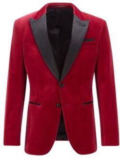 HUGO BOSS - Slim Fit Tuxedo Jacket In Velvet With Silk Trims - Dark Red