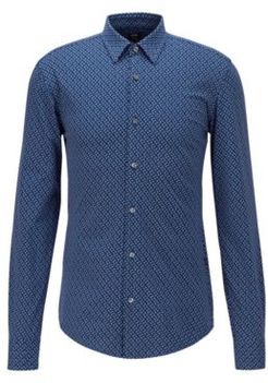 HUGO BOSS - Slim Fit Shirt In Patterned Performance Stretch Fabric - Dark Blue