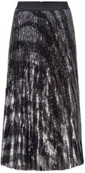 HUGO BOSS - Sequinned Midi Length Skirt In Zebra Print Pliss Fabric - Patterned