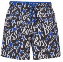 HUGO BOSS - Quick Drying Swim Shorts With Stylized Stars And Logos - Black