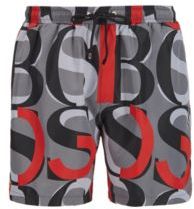 HUGO BOSS - Logo Print Swim Shorts In Quick Dry Recycled Fabric - Red