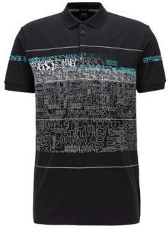 HUGO BOSS - Logo Print Polo Shirt In Stretch Cotton Piqu - Black