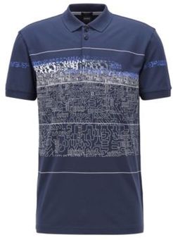 HUGO BOSS - Logo Print Polo Shirt In Stretch Cotton Piqu - Dark Blue