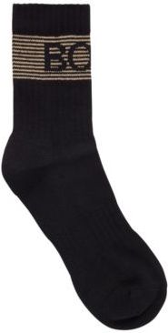 HUGO BOSS - Quarter Length Socks With Metallic Striped Logo - Black