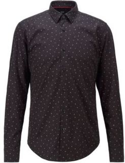 HUGO BOSS - Slim Fit Shirt In Micro Print Cotton Canvas - Black