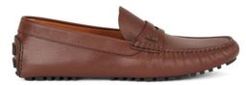 HUGO BOSS - Driver Moccasins In Grained Leather With Penny Trim - Brown