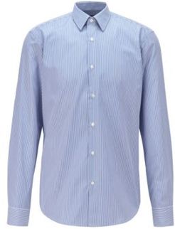 HUGO BOSS - Regular Fit Shirt In Striped Easy Iron Cotton - Light Blue