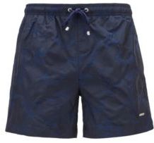 HUGO BOSS - Quick Dry Swim Shorts With Jacquard Woven Floral Pattern - Dark Blue