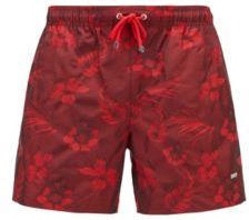 HUGO BOSS - Quick Dry Swim Shorts With Jacquard Woven Floral Pattern - Red