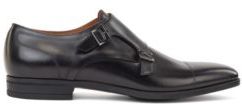 HUGO BOSS - Calf Leather Monk Shoes With Stitch Detailing - Black