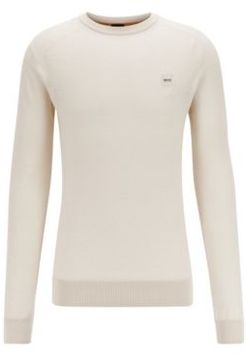 HUGO BOSS - Cotton Blend Knitted Sweater With Logo Patch - Light Beige