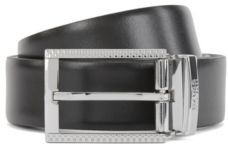 HUGO BOSS - Reversible Leather Belt With Monogram Engraved Plaque And Pin Buckles - Black
